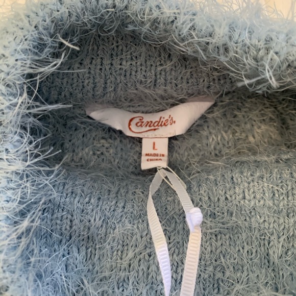 NWT•Candie's Cozy & Soft Mock Neck Pullover Crop Sweater in Blue Stripe-Size L - Picture 6 of 10